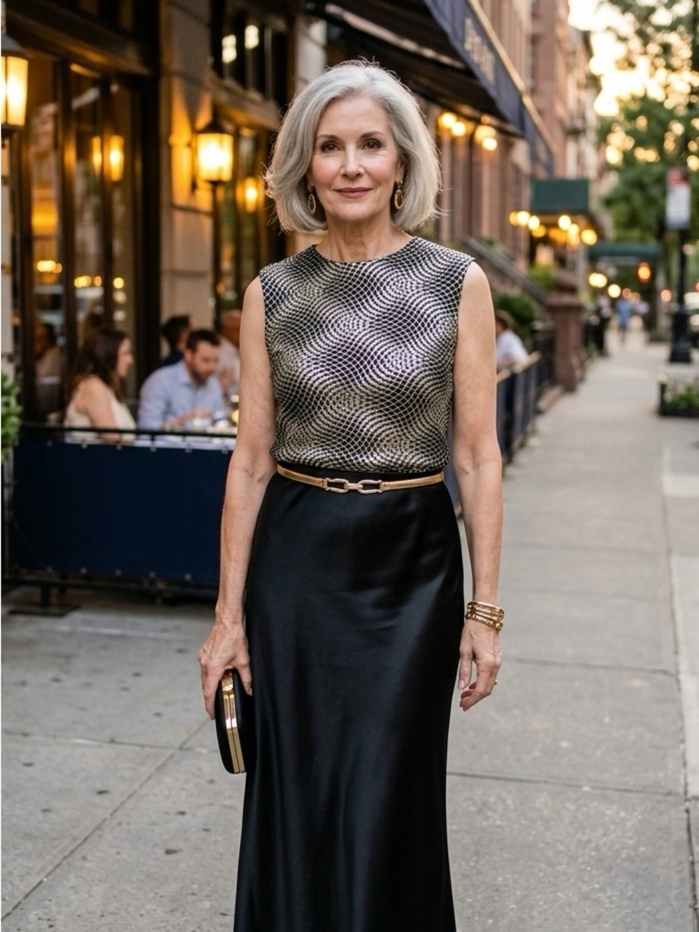 Ronni Nicole Metallic Patterned Sleeveless Top in Black and Gold